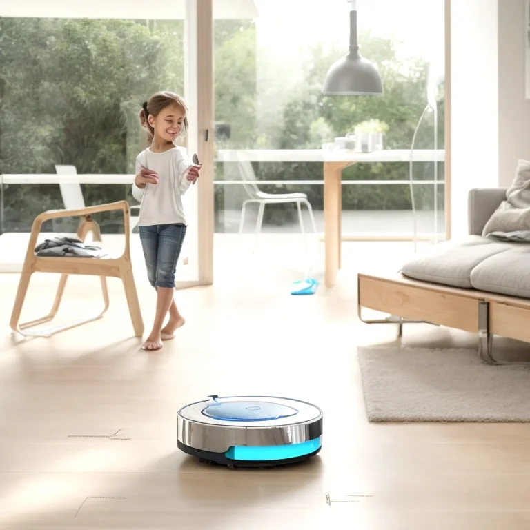 BersihNowBot support team inspecting a smart cleaning robot in a Malaysian living room